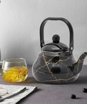 Théière Émaillée 2L Noir & Or