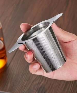 Filtre à thé entonnoir grille double oreille avec couvercle inoxydable