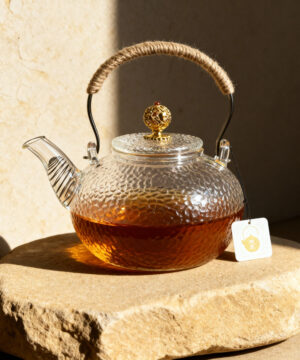 Théière en verre transparent poignée en cuivre Borosilicate